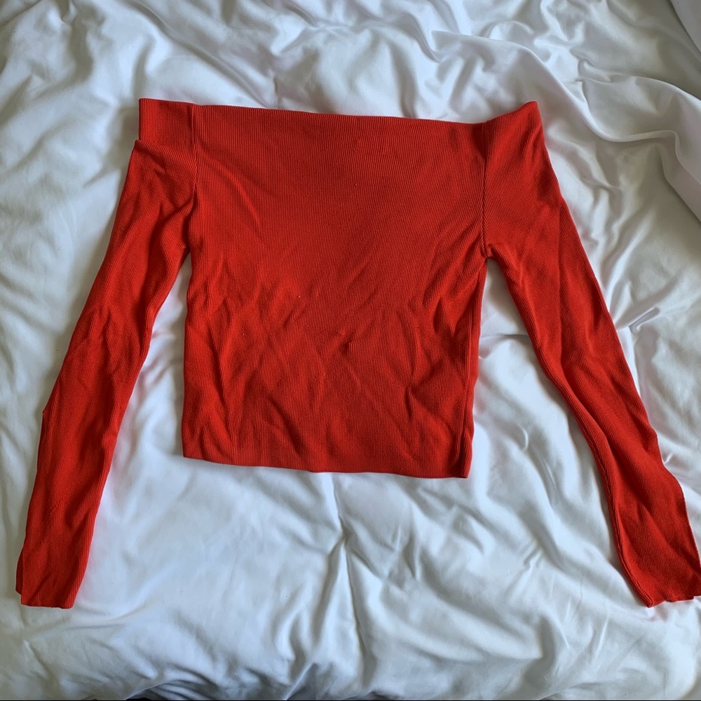 TopShop Split Hem Long Sleeve Off the Shoulder